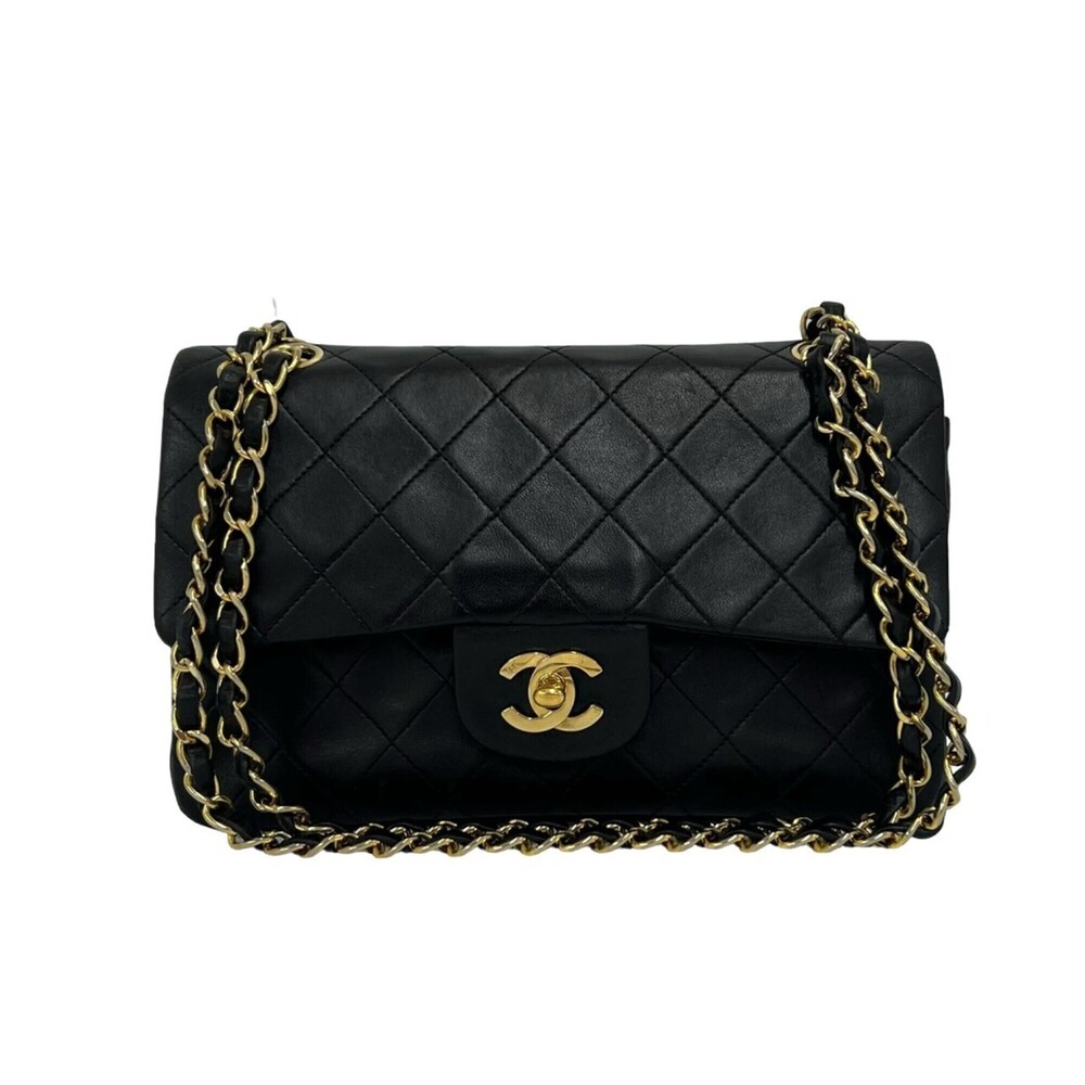 CHANEL Matelassé Coco Mark Double Flap Lambskin Genuine Leather Chain Shoulde...